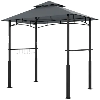 Outsunny Tonela de gratar cu doua niveluri copertina pentru gradina cu lumina LED 240 x 150 x 250 cm gri inchis | Aosom Romania imagine