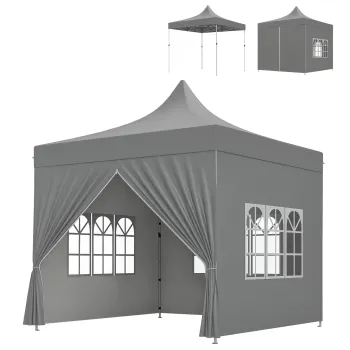 Outsunny Tonnelle de gradina cort pliabil 3 x 3 m cu 4 pereti laterali detasabili 3 ferestre inaltime reglabila geanta de transport gri | Aosom Romania imagine