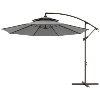 Outsunny Umbrela Ampelschirm O2,67 x 2,45 m Cu Manivela si Acoperis Dublu Baza in Forma de Cruce Otel Protectie Solara Poliester Otel Gri deschis | Aosom Romania imagine