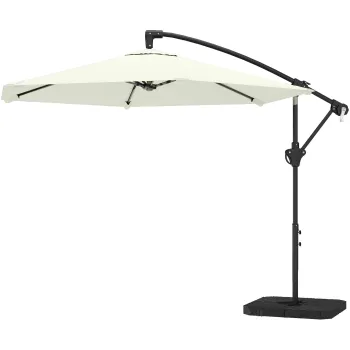 Outsunny Umbrela cantilever 3 m cu baza incrucisata si placi de greutate, umbrela de gradina exterioara cu manivela, crem | Aosom Romania imagine