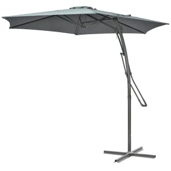 Outsunny Umbrela cu brat lateral O293cm umbrela de soare cu levier lateral, baza in cruce, protectie la vant, rezistenta la apa Gri inchis | Aosom Romania imagine