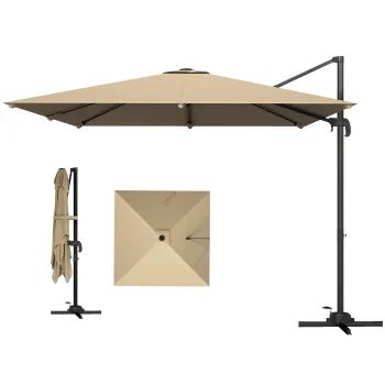 Outsunny Umbrela cu stalp lateral patrata 3 x 3 m, umbrela de gradina pentru exterior, rotire 360?, inclinabila 5 pozitii, baza in cruce, kaki | Aosom Romania imagine