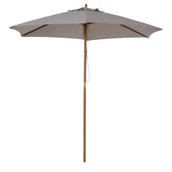 Outsunny Umbrela de Gradina 2.5x2.3m, Umbrela Parasolar cu a 6 Nervuri din Lemn si Poliester, Alb Crem imagine