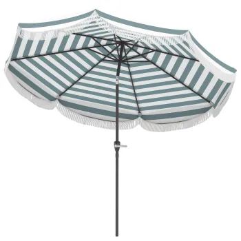 Outsunny Umbrela de gradina 2,7 m, umbrela de exterior inclinabila UPF 30+ cu manivela, 8 baleiene, albastru clar si alb | Aosom Romania imagine