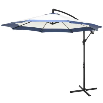 Outsunny Umbrela de Gradina cu Baza in Cruce, Deschidere cu Manivela si Orificiu de Ventilatie, O295x194 cm, Albastru | Aosom Romania imagine