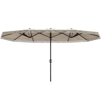 Outsunny Umbrela de Gradina cu Doua Fete si Maner cu Manivela Usor de Utilizat, 450x265x260 cm, Alb Crem | Aosom Romania imagine