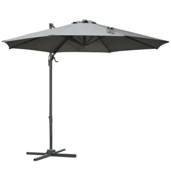 Outsunny Umbrela de Gradina cu Manivela cu Inclinare Reglabila, Umbrela cu Brat si a 8 Stinghii din Otel, Poliester si Aluminiu, O2.95x2.5 m, Gri imagine