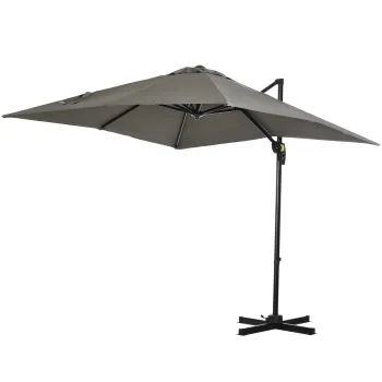 Outsunny Umbrela de Gradina cu Manivela, Rotire la 360? si Copertina Reglabila pe 5 Niveluri, 2.5x2.5 m, Gri Deschis | Aosom Romania imagine