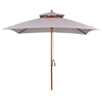 Outsunny Umbrela de Gradina cu Sistem cu Coarda si Parasolar cu 2 Niveluri, 300x300x297 cm, Gri | Aosom Romania imagine