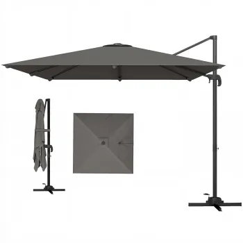 Outsunny Umbrela de Gradina Decentralizata cu Manivela 3x3m, Inclinabila, Rotativa 360?, Umbrela de Exterior Patrata cu Baza Cruce, din Aluminiu, pentru Terasa sau Piscina, UV30+, Gri Inchis | Aosom Romania imagine