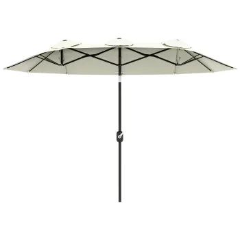 Outsunny Umbrela de Gradina Dubla Inclinabila la 45? cu Manivela si 3 Orificii de Ventilatie, 295x152x222 cm, Bej | Aosom Romania imagine
