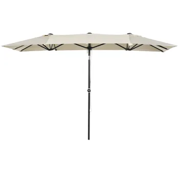 Outsunny Umbrela de Gradina Dubla Inclinabila si Reglabila in Inaltime, 295x150x170-214 cm, Alb Crem | Aosom Romania imagine