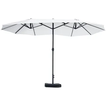 Outsunny Umbrela de gradina exterioara, umbrela dubla dreptunghiulara 4,6L x 2,7l x 2,4H m cu manivela de deschidere si inchidere, saci de nisip si baza incluse, pentru balcon, piscina, bej | Aosom Romania imagine