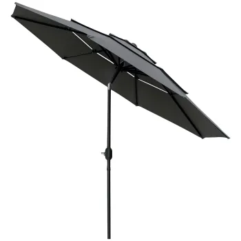 Outsunny Umbrela de gradina exterioara umbrela inclinabila O 2,85 x 2,5 m cu manivela, 2 deschideri, panza 180 g/m2, anti-UV, gri | Aosom Romania imagine
