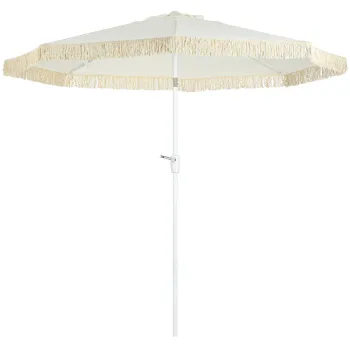 Outsunny Umbrela de Gradina Inclinabila cu Franjuri, Manivela si Tija in 2 Sectiuni, O2.65x2.45 m, Alb | Aosom Romania imagine