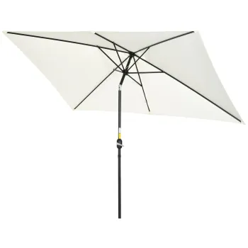 Outsunny Umbrela de Gradina Inclinabila cu Manivela si 6 Spite, 2x3 m, Alb Crem | Aosom Romania imagine