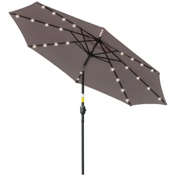 Outsunny Umbrela de Gradina Inclinabila O265 cm cu 32 Lumini LED Solare si Manivela, Umbrela de Exterior cu 8 Spite, din Otel si Poliester, pentru Patio, Curte, Balcon, Terasa, Gri | Aosom Romania imagine