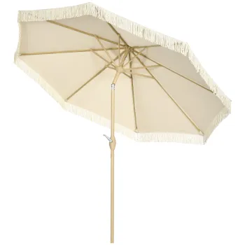 Outsunny Umbrela de Gradina Inclinabila pe 3 Niveluri cu Franjuri, Manivela si Tija cu 2 Sectiuni, O265x244 cm, Crem | Aosom Romania imagine