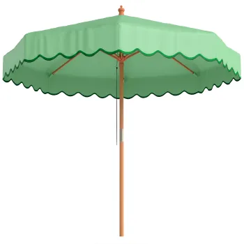 Outsunny Umbrela de Gradina Rotunda cu Volane Retro Chic Aspect Lemn Protectie Solara UV 230 cm Verde Deschis | Aosom Romania imagine