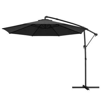 Outsunny Umbrela de Gradina Suspendata 3 m cu Husa, Umbrela Rotunda Inclinabila cu Rotatie 360?, Manivela, Banana, Negru | Aosom Romania imagine