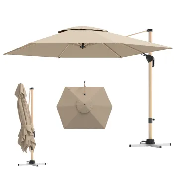 Outsunny Umbrela de Gradina Suspendata Inclinabila cu Baza in Cruce UPF50+, Kaki | Aosom Romania imagine