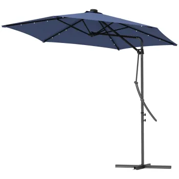Outsunny Umbrela de gradina, Umbrela cu brat, LED-uri, Modul solar, rezistent la intemperii, inclusiv husa de protectie, O290 x 260 cm, Albastru inchis | Aosom Romania imagine