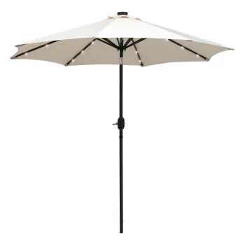 Outsunny Umbrela de gradina Umbrela dreapta Umbrela octogonala rabatabila O 2,7 x 2,4 m luminata solar 24 LED-uri poliester de inalta densitate 180 g/m2 crem | Aosom Romania imagine