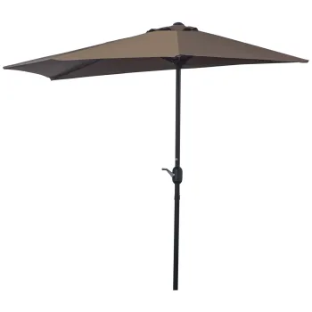 Outsunny Umbrela de Perete Semi Circulara cu Deschidere cu Manivela, Umbrela Semiluna Economie Spatiu pentru Terasa si Balcon, Cafeniu imagine