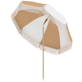 Outsunny Umbrela de plaja cu franjuri O175 cm Umbrela pentru terasa exterioara cu inaltime reglabila Inclinare 30? Alb si Bej | Aosom Romania imagine