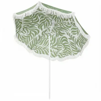 Outsunny Umbrela de Plaja cu Franjuri O180 cm Inaltime Reglabila Inclinare Ancoraj Nisip si Geanta de Transport UPF30+ Verde | Aosom Romania imagine