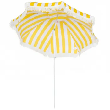 Outsunny Umbrela de Plaja cu Franjuri O180 cm Umbrela de Terasa Exterioara Inaltime Reglabila Inclinare 30? Galben si Alb | Aosom Romania imagine