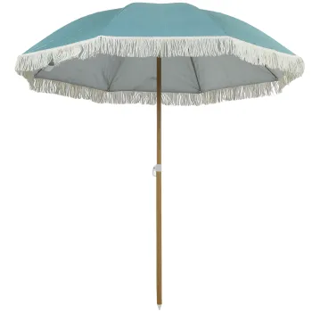 Outsunny Umbrela de plaja maner efect lemn O 1,7 m, umbrela mare cu ciucuri inaltime reglabila, UPF50+ sac de transport, bleu deschis | Aosom Romania imagine