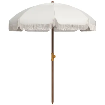 Outsunny Umbrela de Plaja Portabila cu Volane in Aer Liber cu Baldachin Ventilat, Geanta de Transport, O1.9x2.1 m, Alb-Crem imagine