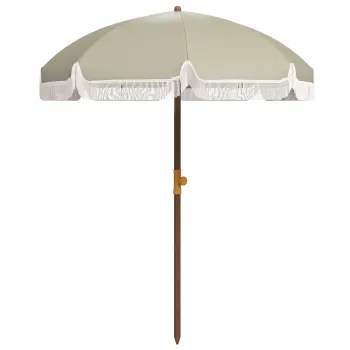 Outsunny Umbrela de Plaja Portabila cu Volane in Aer Liber cu Baldachin Ventilat, Geanta de Transport, O1.9x2.1 m, Alb-Crem | Aosom Romania imagine