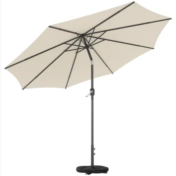 Outsunny Umbrela de soare aprox. O300 cm inclinabila umbrela pentru balcon cu manivela baza incrucisata sac de nisip, UPF 30+ retractabila alb-crem | Aosom Romania imagine