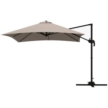 Outsunny Umbrela de Soare cu 8 Lamele cu Pedala si Manivela, Umbrela de Soare din Aluminiu si Poliester, 295x295x266 cm, Kaki imagine