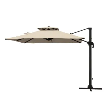 Outsunny Umbrela de Soare cu Brat Inclinat in 6 Pozitii cu Acoperis pe 2 Niveluri, Umbrela de Gradina din aluminiu si poliester, 294x294 cm, kaki | Aosom Romania imagine