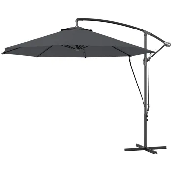 Outsunny Umbrela de Soare cu Corzi Anti-Vant, Orificii de Aerisire, Baza in Cruce si Manivela, ?290x243 cm, Gri | Aosom Romania imagine