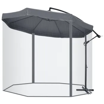 Outsunny Umbrela de Soare cu Plasa de Tantari, Deschidere cu Manivela si Baza Transversala, 295x295x240 cm, Verde | Aosom Romania imagine