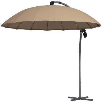 Outsunny Umbrela de Soare de 2,7 m in Consola cu Baza in Cruce, Umbrela Banana cu manivela si 16 spite din Fibra de Sticla, Umbrela Rotunda Suspendata imagine