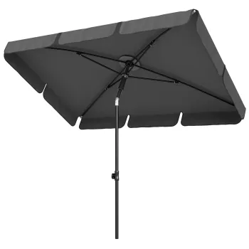 Outsunny Umbrela de soare dreptunghiulara umbrela pentru balcon cu inclinare in 3 trepte, mecanism cu manivela, umbrela de plaja cu 8 spite 183x122x222 cm Gri inchis | Aosom Romania imagine