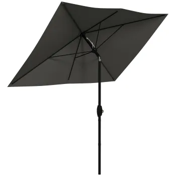 Outsunny Umbrela de Soare Dreptunghiulara, Umbrela pentru terasa cu inclinare si deschidere cu manivela, 300x200x248 cm, Gri imagine