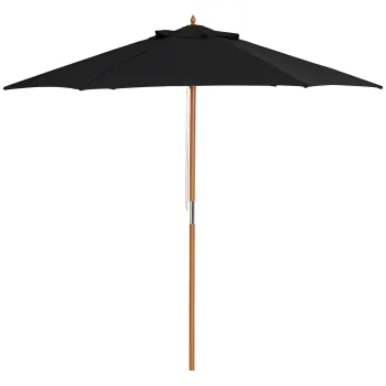 Outsunny Umbrela de soare O 250 cm, umbrela de balcon cu mecanism de tragere cu sfoara, umbrela de plaja din bambus rezistent la vant, umbrela de piata pentru balcon terasa gradina, Negru | Aosom Romania imagine