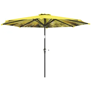 Outsunny Umbrela de soare O300 cm, Umbrela de soare cu manivela, Umbrela octogonala pentru Balcon, Galben | Aosom Romania imagine