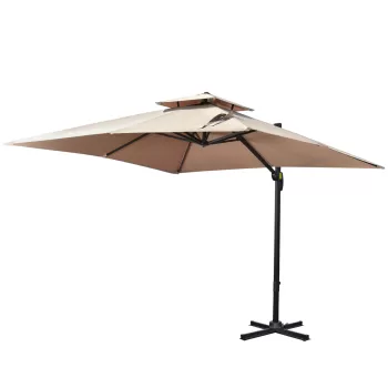 Outsunny Umbrela de Soare pentru Gradina 295x295cm Pivotanta la 360? cu Manivela, Umbrela de Soare cu brat, Kaki si Negru | AOSOM RO imagine