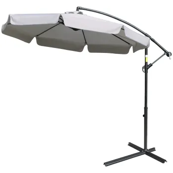 Outsunny Umbrela de Soare pentru Gradina cu Brat si Deschidere cu Manivela, ?265x265 cm, Bej | Aosom Romania imagine