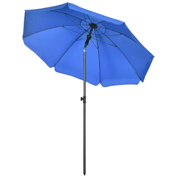 Outsunny Umbrela de Soare pentru Plaja cu Tetiera care se Inclina la 45? si Design in 2 Sectiuni, O180x209 cm, Albastru | Aosom Romania imagine