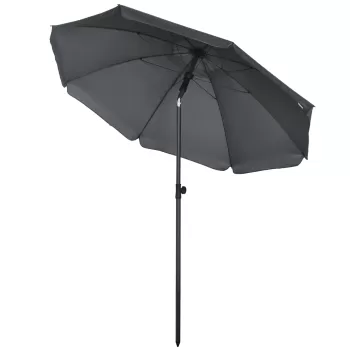 Outsunny Umbrela de soare pentru plaja din Poliester si Otel cu 8 Nervuri, cu Tetiera care se Inclina la 45?, Gri | AOSOM RO imagine