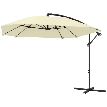 Outsunny Umbrela de Soare Suspendata cu Baza in Cruce, Articulatie Tip Banana si Manivela, 304x260x245 cm, Alb Crem | Aosom Romania imagine