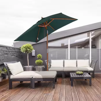 Outsunny Umbrela Dreptunghiular din Bambus si Poliester Anti-UV Verde 2x1.5x2,3m imagine